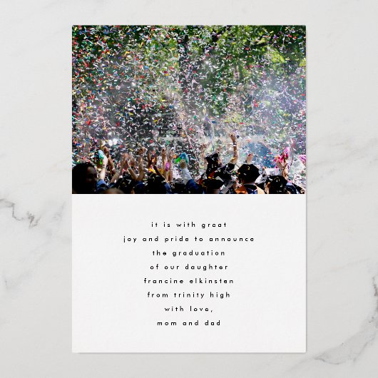 名前をカスタムする高校卒業金ゴールド 箔招待状 (裏面)