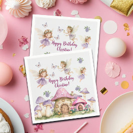 名前をカスタムする魔法フェアリーピンクマッシュルーム誕生日 スタンダードカクテルナプキン