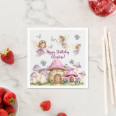 名前をカスタムする魔法フェアリーピンクマッシュルーム誕生日 スタンダードカクテルナプキン (インサイチュ)