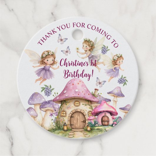 名前をカスタムする魔法フェアリーピンクマッシュルーム誕生日 フェイバータグ (正面)