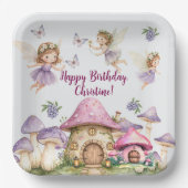 名前をカスタムする魔法フェアリーピンクマッシュルーム誕生日 ペーパープレート (正面)