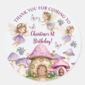 名前をカスタムする魔法フェアリーピンクマッシュルーム誕生日 ラウンドシール (正面)