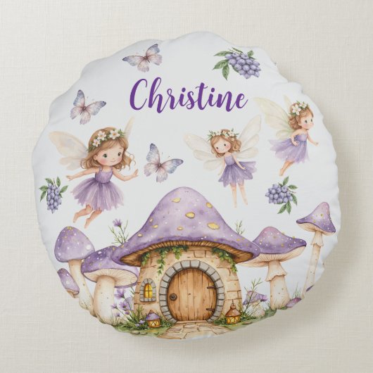 名前をカスタムする魔法妖精パープルガーデン ラウンドクッション (裏面)