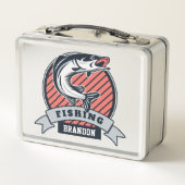 名前をカスタムする魚釣りロゴランチボックス メタルランチボックス (裏面)