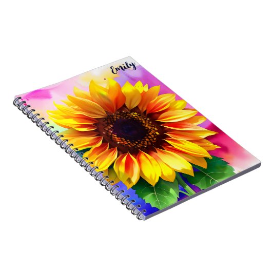名前をカスタムする鮮やかエミリー付ひまわり手帳 ノートブック (右側)