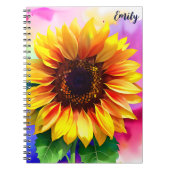 名前をカスタムする鮮やかエミリー付ひまわり手帳 ノートブック (正面)