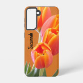 名前をカスタムする鮮やかオレンジチューリップ花写真 SAMSUNG GALAXYケース (裏面)