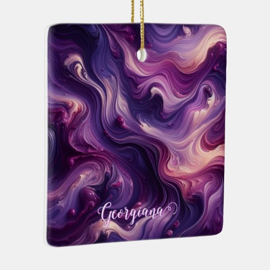 名前をカスタムする鮮やかパープル注絵を描流効果 セラミックオーナメント (右)