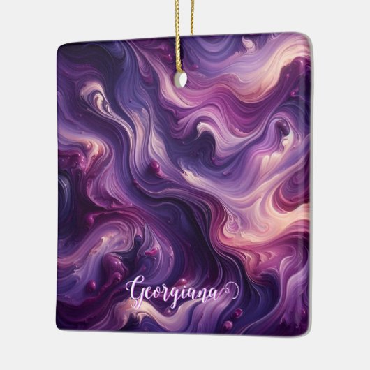 名前をカスタムする鮮やかパープル注絵を描流効果 セラミックオーナメント (左)