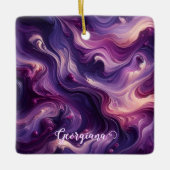 名前をカスタムする鮮やかパープル注絵を描流効果 セラミックオーナメント (正面)