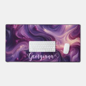 名前をカスタムする鮮やかパープル注絵を描流効果 デスクマット (キーボード&マウス)