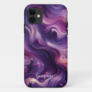 名前をカスタムする鮮やかパープル注絵を描流効果 iPhone 11 ケース