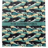 名前をカスタムする鯨模様 シャワーカーテン (正面)