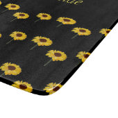 名前をカスタムする黄色のひまわり黒 カッティングボード (角)