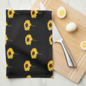 名前をカスタムする黄色のひまわり黒 キッチンタオル (四つ折り)