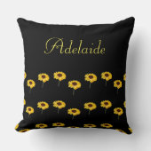 名前をカスタムする黄色のひまわり黒 クッション (正面)