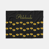 名前をカスタムする黄色のひまわり黒 フリースブランケット (正面(横))