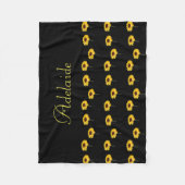 名前をカスタムする黄色のひまわり黒 フリースブランケット (正面)