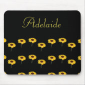 名前をカスタムする黄色のひまわり黒 マウスパッド (正面)