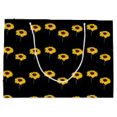 名前をカスタムする黄色のひまわり黒 ラージペーパーバッグ (裏面)