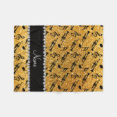 名前をカスタムする黄色のグリッタートランペット音 フリースブランケット (正面(横))