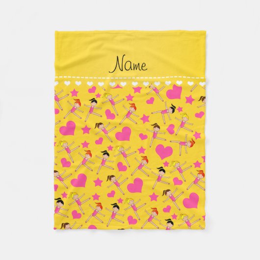 名前をカスタムする黄色の女の子の体操ハート星 フリースブランケット (正面)