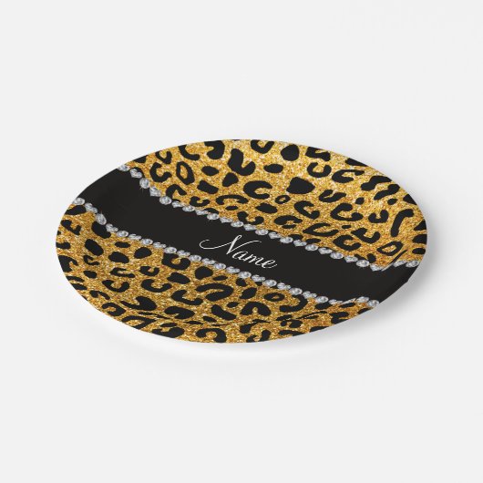 名前をカスタムする黄色グリッターチーズプリント ペーパープレート (アングル)