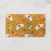 名前をカスタムする黄色グリッターナース帽子ハート 名刺 (裏面)