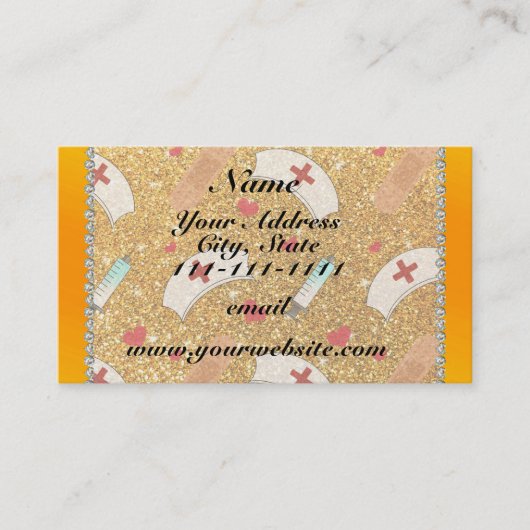 名前をカスタムする黄色グリッターナース帽子ハート 名刺 (正面)