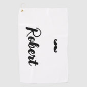 名前をカスタムする黒ハンドルひげ ゴルフタオル (正面)