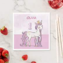 名前をカスタムする1歳の誕生日ピンクの馬と王冠