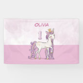 名前をカスタムする1歳の誕生日ピンクの馬と王冠 横断幕 (横)