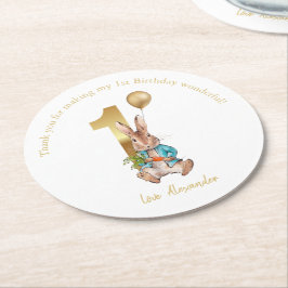 名前をカスタムする1歳の誕生日ピーター金ゴールド ラウンドペーパーコースター