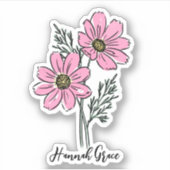 名前をカスタムする10月誕生フラワーホットピンクコスモス シール (正面)