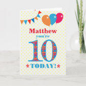 名前をカスタムする10誕生日バウンティングバルーンカード カード (正面)