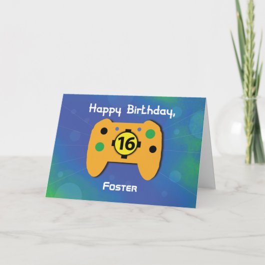 名前をカスタムする16歳誕生日ゲーマーコントローラー カード (正面)