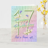 名前をカスタムする17誕生日バタフライガーデンカード カード (黄色い花)