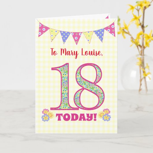 名前をカスタムする18誕生日プリムローゼバンティングカード カード (黄色い花)