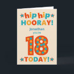 名前をカスタムする18th誕生日お尻ホレー カード<br><div class="desc">明るく明るい誕生日カードは、クリームの背景にカラフルレタリングとフロントカバーでパーソナライズする。表紙挨拶は「お尻お尻ホレー！(名前を追加するための宇宙)、あなたは18歳TODAY!'のカラフルスクリプトはっきりした。赤18は特大で、黄金色と緑がかった青の大きな点を持つ。内側のメッセージは単なる提案であり、簡単に変更または削除することができもします何か好む違うか何も印刷されていない内側のメッセージ。</div>