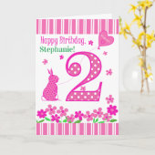 名前をカスタムする2歳の誕生日(ピンクバニーカード付き) カード (黄色い花)