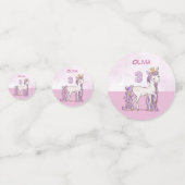 名前をカスタムする3位誕生日ピンクホース王冠 コンフェッティ (裏面)