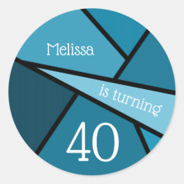 名前をカスタムする40th誕生日抽象芸術ティール（緑がかった色）幾何学的 ラウンドシール