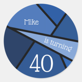 名前をカスタムする40th誕生日抽象芸術ブルージオメトリック ラウンドシール