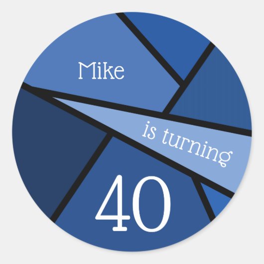 名前をカスタムする40th誕生日抽象芸術ブルージオメトリック ラウンドシール (正面)