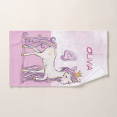 名前をカスタムする4th誕生日ピンクの馬と王冠 バスタオルセット (ハンドタオル)