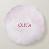 名前をカスタムする4th誕生日ピンクの馬と王冠 ラウンドクッション (裏面)