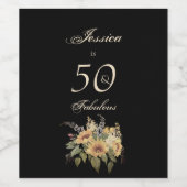 名前をカスタムする50と素晴らしいヒマワリ ワインラベル (シングルラベル)