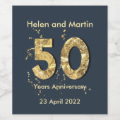 名前をカスタムする50周年記念金ゴールド ワインラベル (シングルラベル)