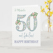 名前をカスタムする50番目の誕生日フローラとポルカスカード カード (黄色い花)