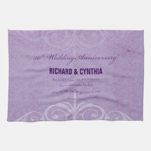 名前をカスタムする50結婚周年 キッチンタオル (横)